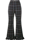 A.W.A.K.E. A.W.A.K.E. CHECKED RUFFLE HEM TROUSERS - BLUE