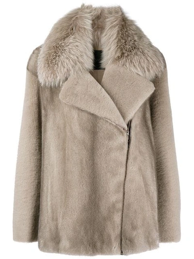 Blancha Asymmetric Fur Jacket In Neutrals