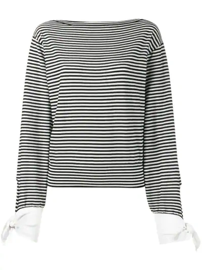 Chloé Cotton Micro Stripe Jumper In Black, Stripes, White.