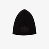 PRADA PRADA BLACK LOGO EMBROIDERED RIBBED VIRGIN WOOL HAT,UMD372S182MPG13089222