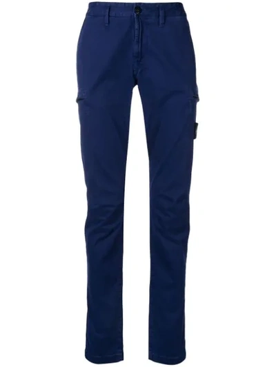 Stone Island Logo Patch Skinny Trousers In Blue