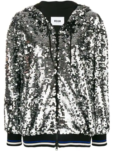 Msgm Sequin Hooded Jacket In Silver