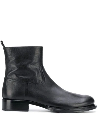 Ann Demeulemeester Black Leather Canyon Boots In White