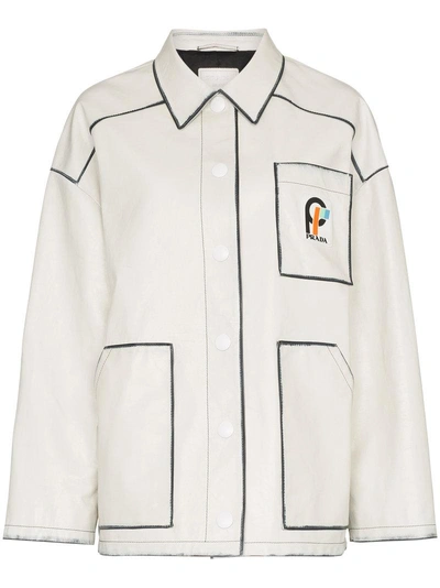 Prada Leather Logo Pocket Jacket In White