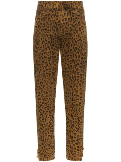 Saint Laurent Leopard-print Skinny Denim Jeans In Brown