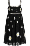 DOLCE & GABBANA FLORAL-APPLIQUÉD GATHERED LACE DRESS,3074457345618705517