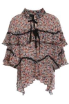 ANNA SUI WOMAN RUFFLED FLORAL-PRINT SILK-GEORGETTE BLOUSE MULTICOLOR,GB 1016843419782837