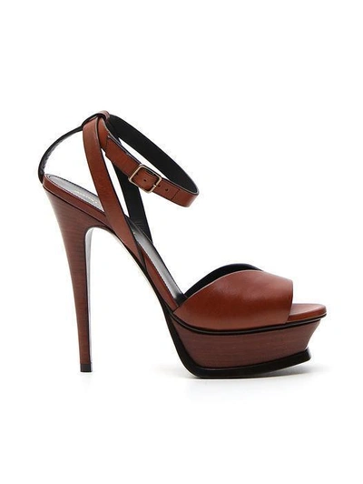 Saint Laurent Leather Tribute Heart Sandals 105 In Brown