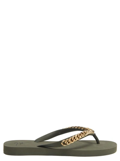 Giuseppe Zanotti Chain Detail Rubber Flip Flops In Military Green