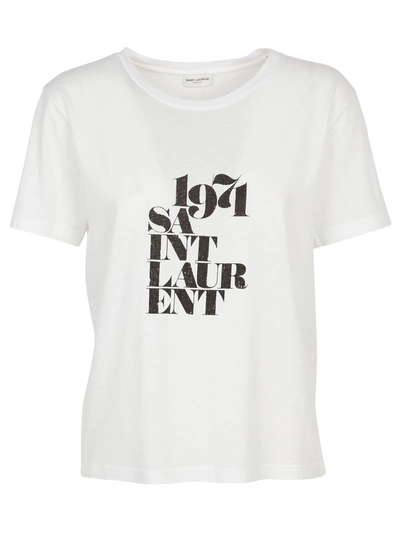 Saint Laurent 1974 Logo Print Cotton Short Sleeve T Shirt In White