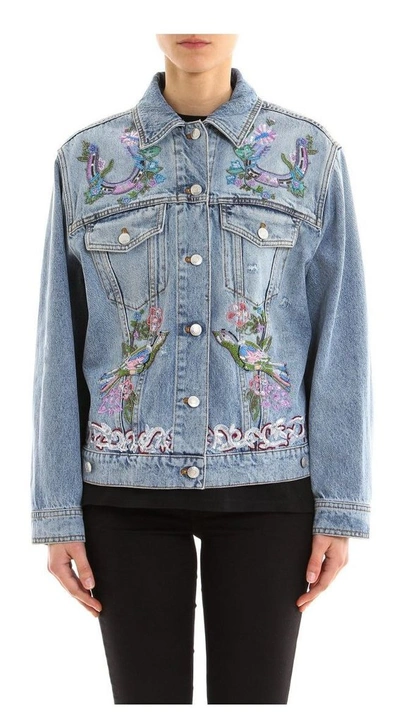 Alexander Mcqueen Embroidered Denim Jacket In Light Blue