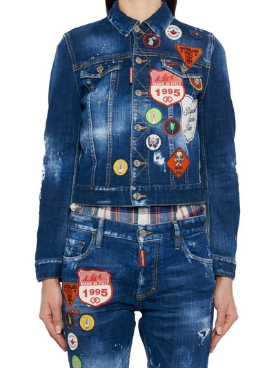 Dsquared2 Scout Patches Washed Cotton Denim Jacket In Blue