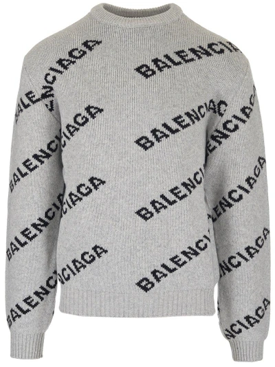 Balenciaga Grey & Black All Over Logo Crewneck Sweater