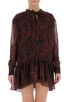 SAINT LAURENT SAINT LAURENT LEOPARD PRINT SILK FRILL DRESS