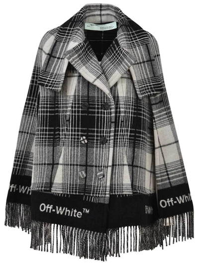 Off-white Wool-blend Plaid Poncho In Multicolor