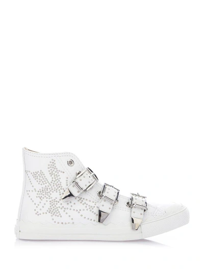 Chloé Chloe Kyle Semi-shiny Calf Leather Buckle Sneakers In White