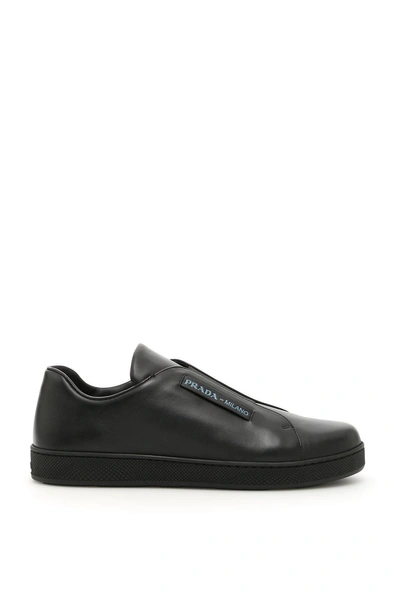 Prada Women's Shoes Leather Trainers Sneakers In Black