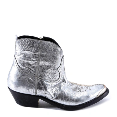 Golden Goose Gold And Silver Metallic Young Leather Cowboy Boots