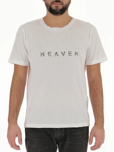 Saint Laurent Heaven-print Distressed Cotton T-shirt In White