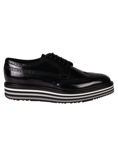 Prada Opposite Brushed Leather Derby Shoes In Black