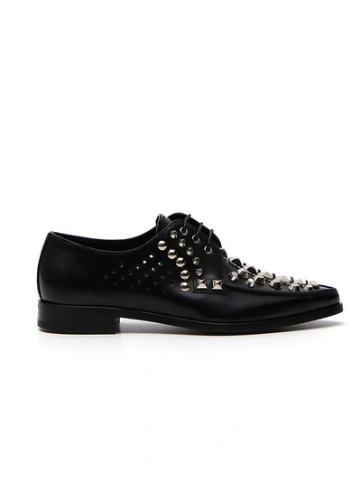 Prada Studded Lace-up Leather Oxford In Black
