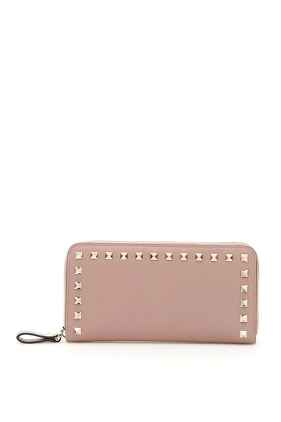 Valentino Garavani Rockstud Leather Wallet In Pink