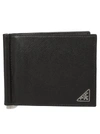 PRADA PRADA TEXTURED LEATHER CLIP WALLET