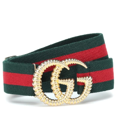 Gucci Piccadilly Moon Elastic Web Belt W/ Textured Gg Buckle In Verde
