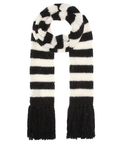 Saint Laurent Striped Wool-blend Scarf In White,black