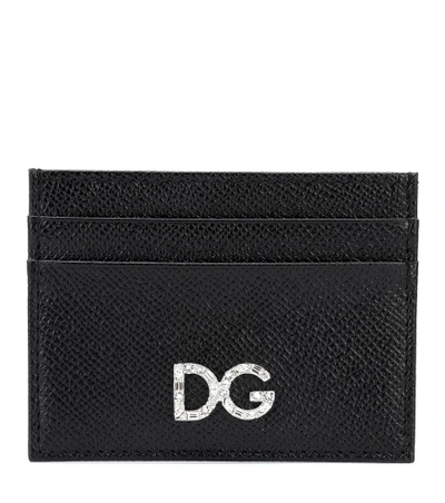 Dolce & Gabbana Crystal-embellished Textured-leather Cardholder In Black