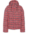 Gucci Tweed Hooded Puffer Jacket In Red