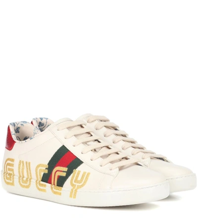 Gucci New Ace Guccy Leather Sneaker In White