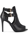 MICHAEL KORS BLAZE BLACK LEATHER ANKLE BOOTS WITH BUCKLES,10658121