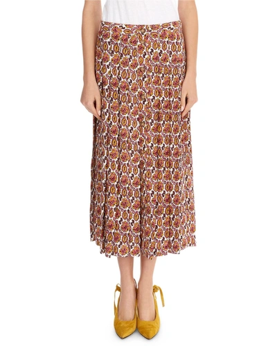 Victoria Beckham Paisley Crepon Pleated Silk Skirt In Multi