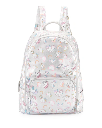 Bari Lynn Girls' Metallic Faux-leather Unicorn Large Backpack In Gray