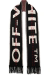 Off-white Fringed Logo Intarsia Wool Knit Scarf In Black