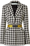 OFF-WHITE CANVAS JACQUARD-TRIMMED HOUNDSTOOTH WOOL-BLEND BLAZER