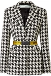 Off-white Canvas Jacquard-trimmed Houndstooth Wool-blend Blazer In Black