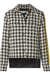 OFF-WHITE CANVAS JACQUARD-TRIMMED HOUNDSTOOTH WOOL-BLEND JACKET