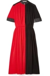 GIVENCHY LEATHER-PANELED PLEATED STRETCH-JERSEY MIDI DRESS