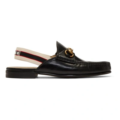 Gucci Webbing-trimmed Leather Backless Loafers In Black