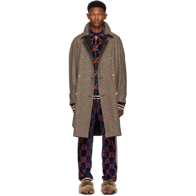 Gucci Reversible Embroidered Wool Trench Coat In Neutrals
