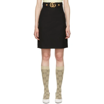 GUCCI★素敵！Black Wool-Silk Crepe Mini Skirt Gucci Embellished Wool And Silk-blend Crepe Skirt In Black