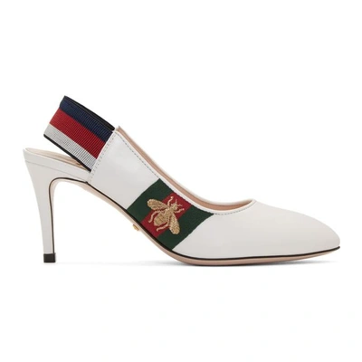 Gucci Leather Web Mid-heel Slingback Pump In White