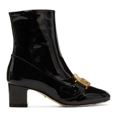 Gucci Logo-embellished Patent-leather Ankle Boots In Black