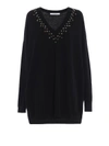 Givenchy Long-sleeve Studded V-neck Oversize Cashmere-blend Sweater In Black