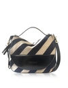 JW ANDERSON HANDBAGS BLACK AND OFF WHITE STRIPED LINEN MOON SHOULDER BAG