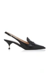 Prada Logo Leather Slingback Pumps In Black