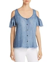 BILLY T COLD-SHOULDER CHAMBRAY TOP,BT1814T