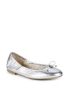 Sam Edelman Felicia Bow-embellished Metallic Leather Ballet Flats In Soft Silver